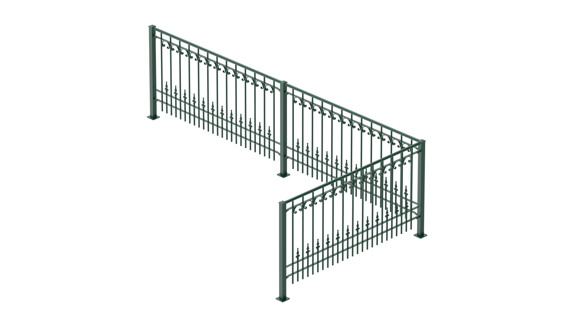 Geländer Lucca als 3D-Modell | Pulverbeschichtet Sonderfarbe RAL 6005 Moosgrün