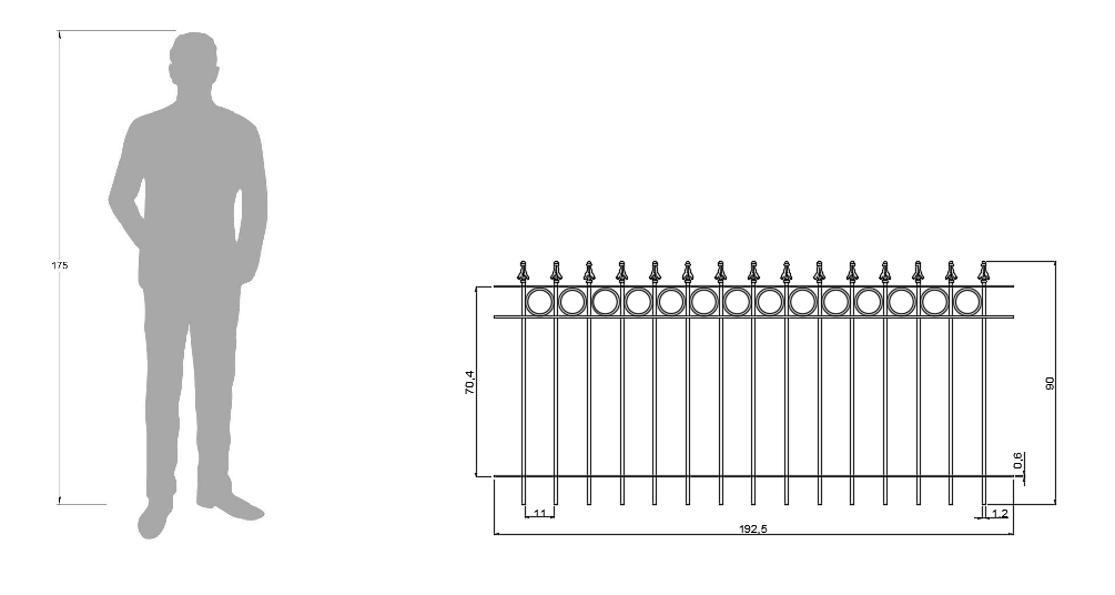 Technische Zeichnung Zaun Belluno 192,5cm