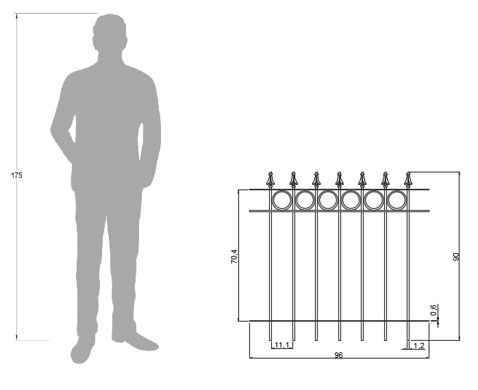 Technische Zeichnung Zaun Belluno 96cm