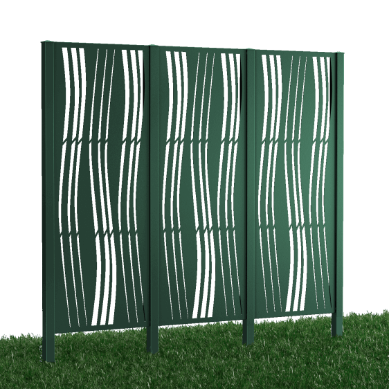 Metallsichtschutz Arno 3er Set zum Einbetonieren 3D Modell | Pulverbeschichtet Sonderfarbe RAL 6005 Moosgrün