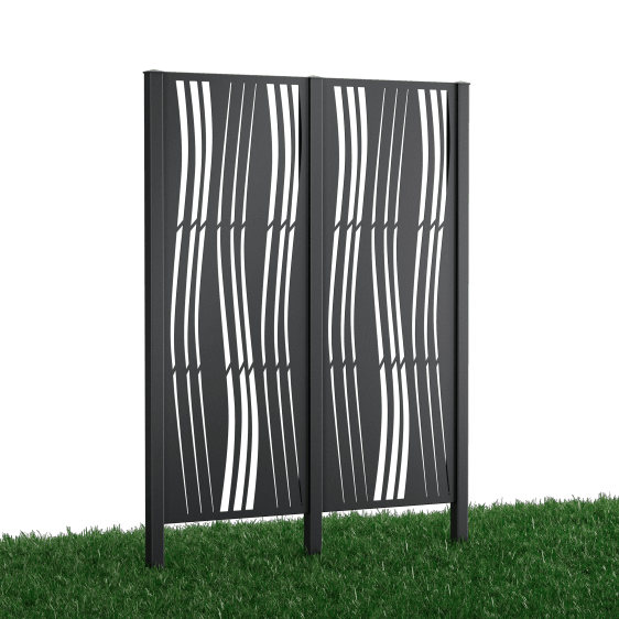 Metallsichtschutz Arno 2er Set zum Einbetonieren 3D Modell | Pulverbeschichtet Sonderfarbe RAL 7016 Anthrazitgrau