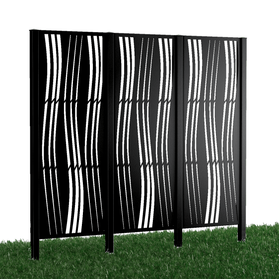 Metallsichtschutz Arno 3er Set zum Einbetonieren 3D Modell | Pulverbeschichtet Sonderfarbe RAL 9005 Tiefschwarz