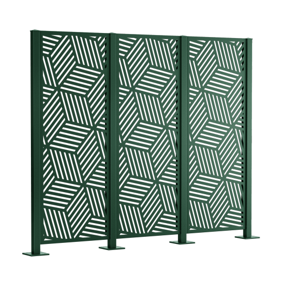 Metallsichtschutz Reno 3er Set zum Aufschrauben als 3D-Modell | Pulverbeschichtet Sonderfarbe RAL 6005 Moosgrün