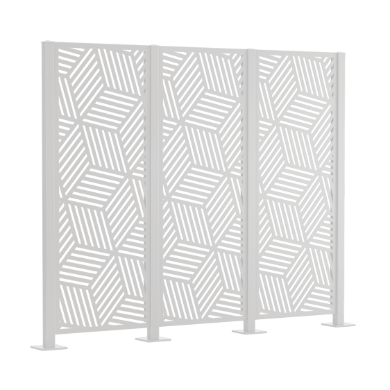 Metallsichtschutz Reno 3er Set zum Aufschrauben als 3D-Modell | Pulverbeschichtet Sonderfarbe RAL 9010 Reinweiß