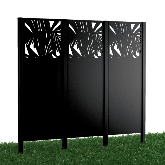 Metallsichtschutz Taro 3er Set zum Einbetonieren 3D Modell | Pulverbeschichtet Sonderfarbe RAL 9005 Tiefschwarz