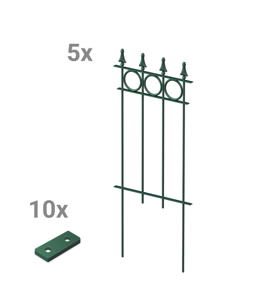 Steckzaun Belluno als Set in pulverbeschichtet Sonderfarbe RAL 6005 Moosgrün als 3D-Modell