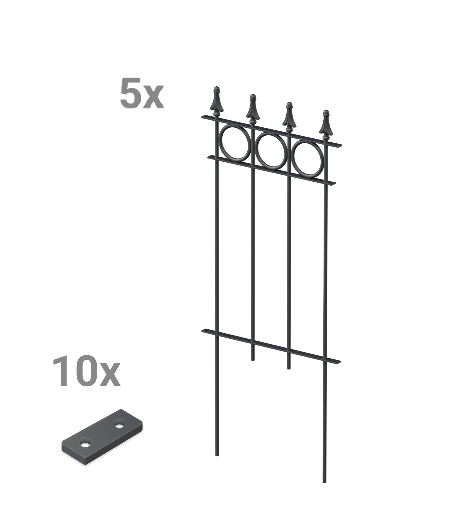 Steckzaun Belluno als Set in pulverbeschichtet Anthrazit als 3D-Modell