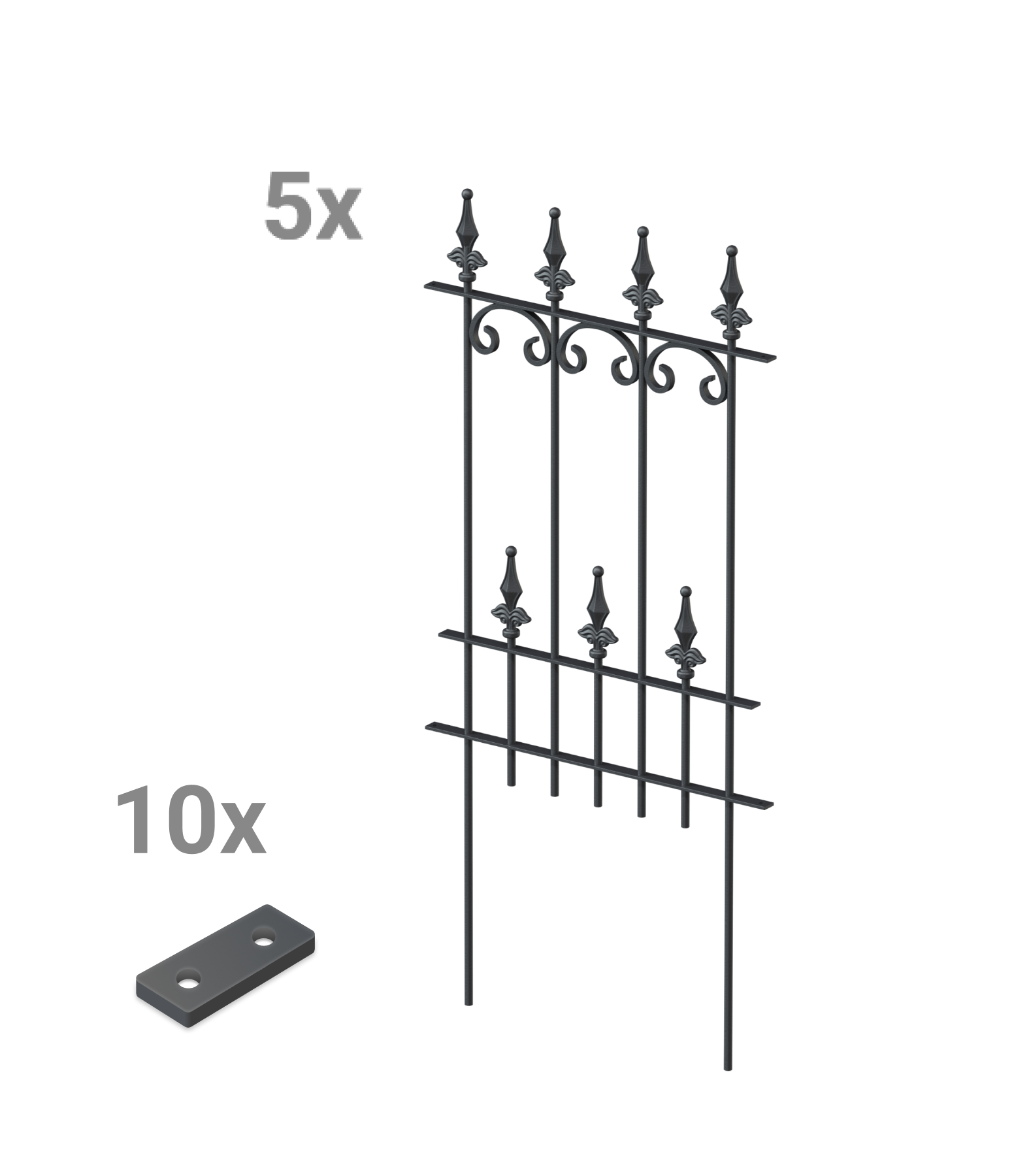 Steckzaun Lucca als Set in pulverbeschichtet Anthrazit als 3D-Modell