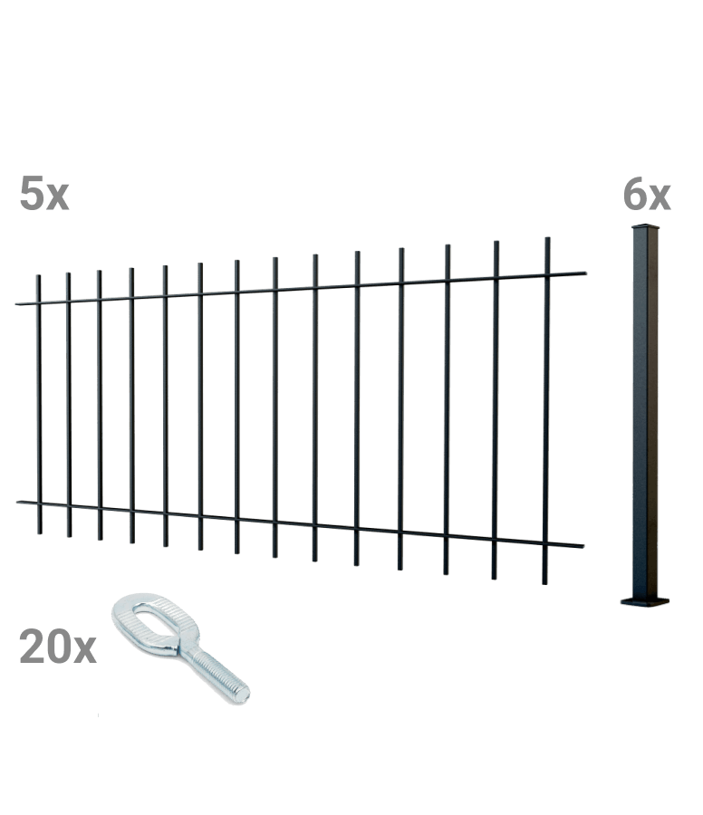 Zaunset Padua zum Aufschrauben als 3D-Modell | Pulverbeschichtet Sonderfarbe RAL 9005 Tiefschwarz